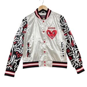 Keith Haring x Members Only Graphic Sequin Bomber Jacket Women's Medium White